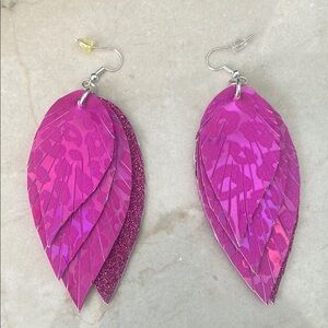 Pink Layered Leaf Earrings